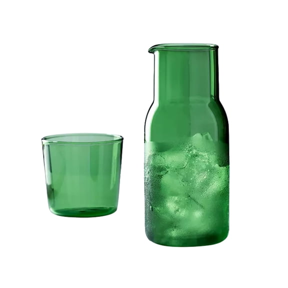 Kitchenware Glass Bedside Jug and Glass Set Glass Pitcher with Drinking Cup 500ml Jug and 250ml Cup for Room Office Green