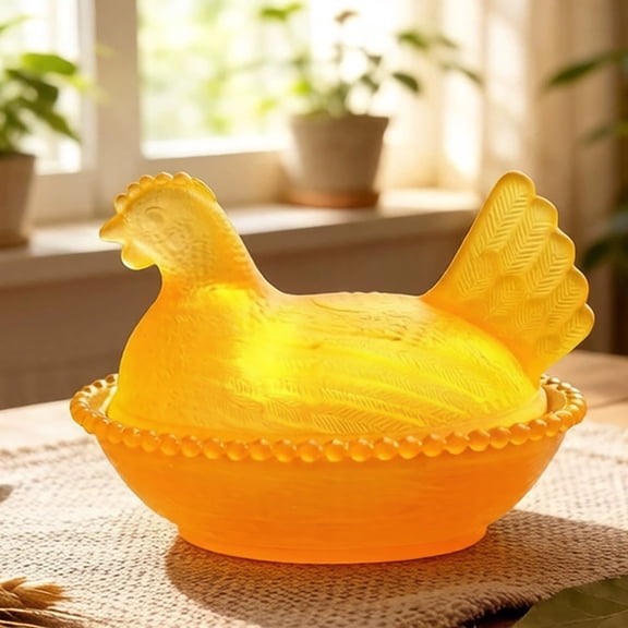 Kitchenware Glass Chicken Candy Tray With Lid Rural Style Candy Bowl Covered Jar Decorative Treat Server Rustic Country Tabletop Storage Dessert Display Container