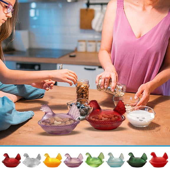 Kitchenware Glass Chicken Candy Tray With Lid Rural Style Candy Bowl Covered Jar Decorative Treat Server Rustic Country Tabletop Storage Dessert Display Container