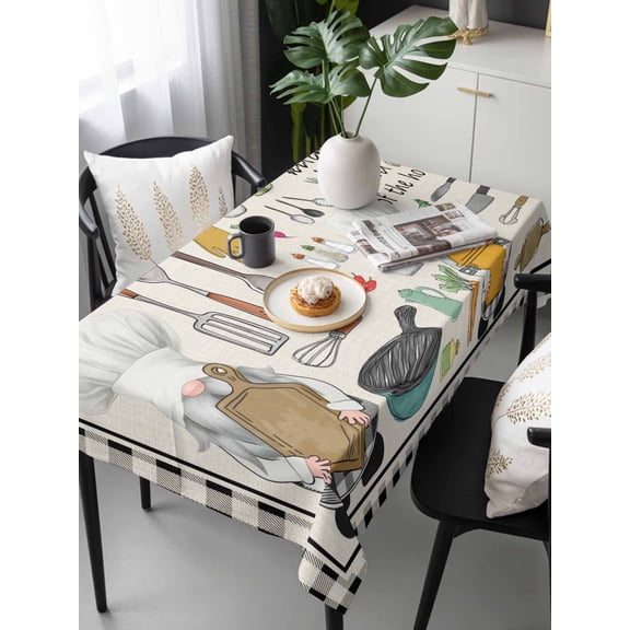 Kitchenware Gnomes Tablecloth Rectangle Table Cloths 54x108, Waterproof Tablecloth Outdoor Table Cloth, Kitchen Cooking Tool Retro Plaid Washable Table Cover for Kitchen Dinning Party
