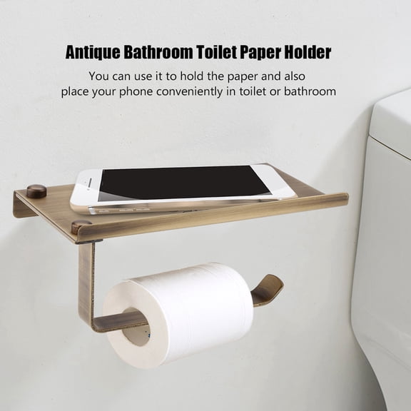 Kitchenware Holder Antique Vintage Brass Toilet Bathroom Paper Holder with Phone Shelf Wall Mounted Bronze Color