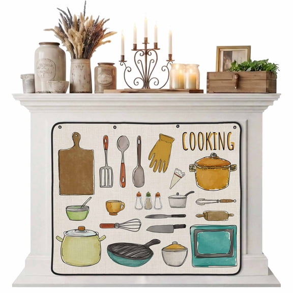 Kitchenware Magnetic Fireplace Cover, Fireplace Draft Blocker, Vintage Kitchen Cooking Tool Retro Beige Fireplaces Blanket for Heat Loss/Cold Air, Fireplaces Draft Stopper Cover for Inside 36"x27"
