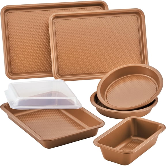 Kitchenware Nonstick Bakeware Set Includes Cookie Sheet, Loaf, Muffin Cake Pans, 5-Piece, Copper