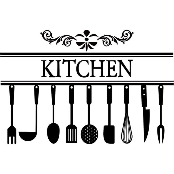 Kitchenware PVC Wall Stickers Funny Art Wall Decals Vinyl Wall Sticker Inspirational Lettering Quotes Saying Wall Decor for Home Living Room Bedroom Decoration Black14.56x37.8in 1sheet