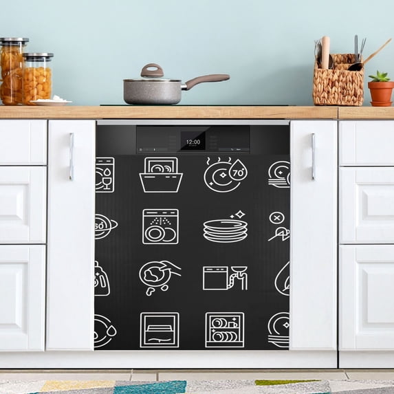 Kitchenware Patterns Dishwasher Magnet Cover Reuseable Refrigerator Magnet Cover Decal Kitchen Fridge Microwave Stickers Hoilday Party Decor 23 x 26 inch