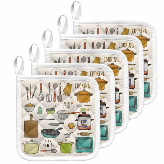 Kitchenware Pot Holders for Kitchen Heatproof Potholder, 5 Pack Vintage Kitchen Cooking Tool Retro Beige Hot Pads Multipurpose Oven Pads Cloth Potholders Trivet for Cooking Baking