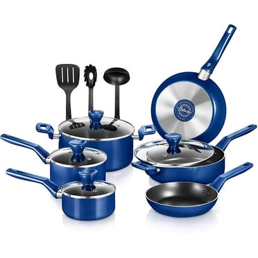 Rachael Ray 15-Piece Nonstick Pots and Pans Set/Cookware Set, Marine ...