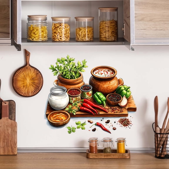 Kitchenware Utensil Shelf Wall Stickers, Spice Jar Wall Decals Removable Vinyl Peel and Stick for Kitchen Dining Restaurant Baking Room Bar Home Decor Art Home Decoration,15.8x18.5in