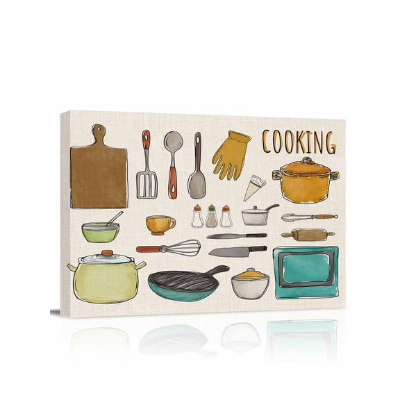 Kitchenware Wall Art for Living Room,Canvas Picture Wall Decor for Bathroom Bedroom,Vintage Kitchen Cooking Tool Retro Beige Painting Artwork for Office Kitchen Hallway Dining Room Home Decor 12"x16"