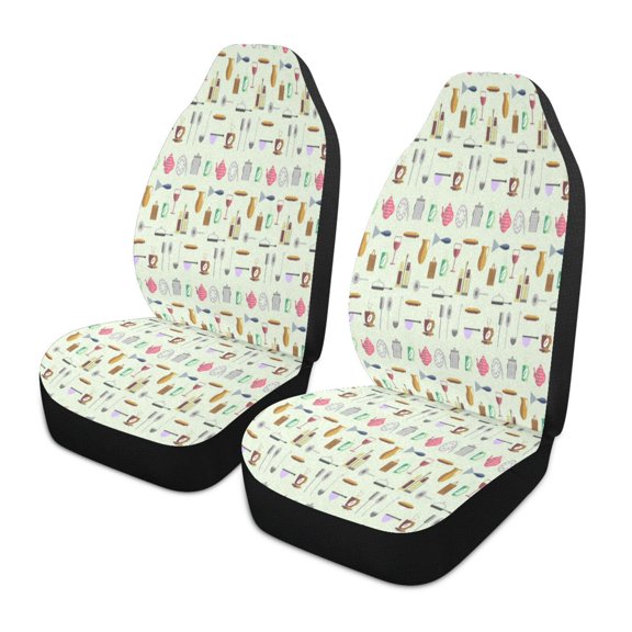 Kitchenware seamless pattern design Car Seat Covers Pack of 2 Universal Front Seat Protective Cover