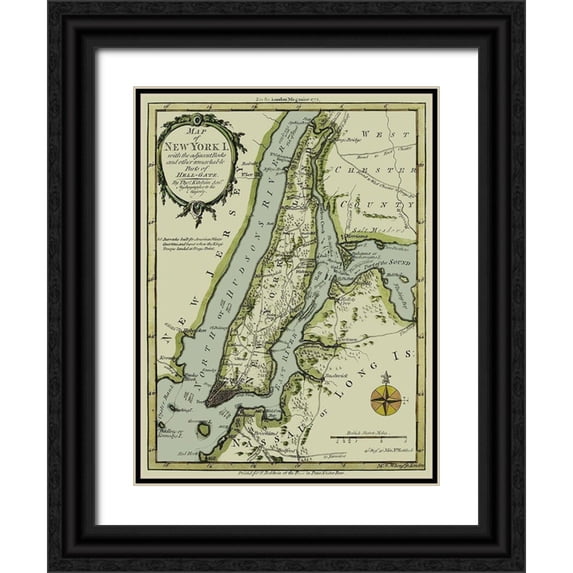 Kitchin 19x24 Black Ornate Wood Framed with Double Matting Museum Art Print Titled - New York New York - Kitchin 1778