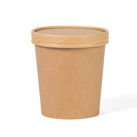 Kitchsy 16 oz/473 mL Disposable Kraft Paper Food Containers with Vented Lids - Hot Soup, Ice Cream, Noodles, Frozen Yogurt - Takeout, To-Go, Meal Prep (25 Pack)