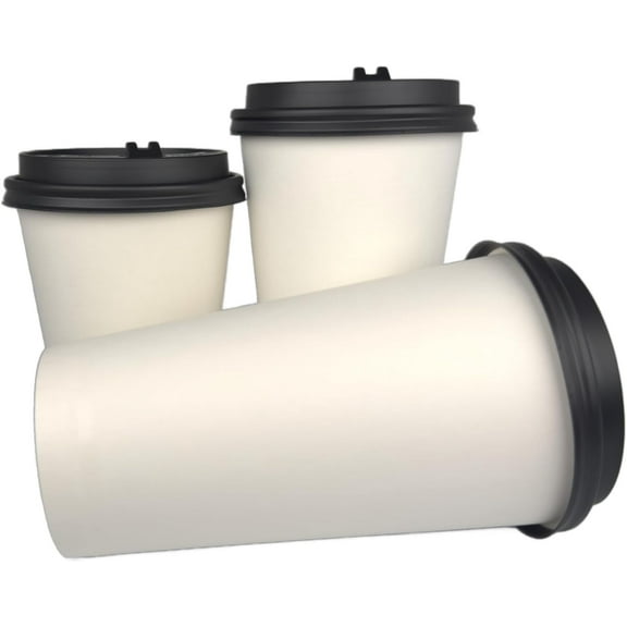 Kitchsy 16 oz. Disposable Paper Cups with Black Dome Lids - White Hot Coffee & Tea To-Go Cups - Convenient Takeout Beverage Solution (Pack of 50)