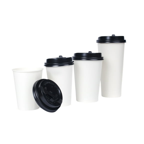 Kitchsy [16 oz - Pack of 150] Compostable Biodegradable Paper Cups with Black Dome Lids - Eco-Friendly & Disposable: Pack of 150 - Perfect for Parties, Events, and Office Use