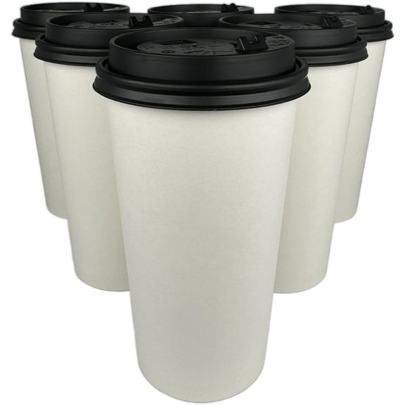 Kitchsy 20 oz. Disposable Paper Cups with Black Dome Lids - White Hot Coffee & Tea To-Go Cups - Convenient Takeout Beverage Solution (Pack of 50)