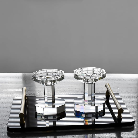 Kitcom Crystal Taper/Pillar Candle Holders Set of 2, 4.1 Inches Height, Heavy Solid Hand Cut Candlesticks Set, Table Centerpieces for Home Decor, Clear