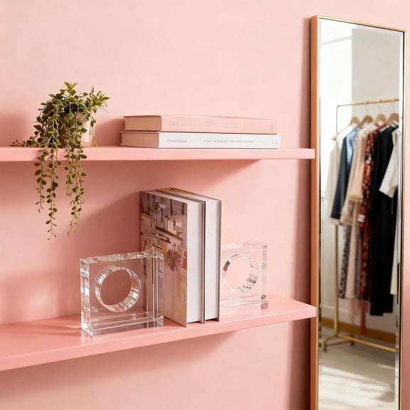 Kitcom Handmade Crystal Bookends Square, 1 Pair of Decorative Tabletop Bookends for Office, Home, Desk