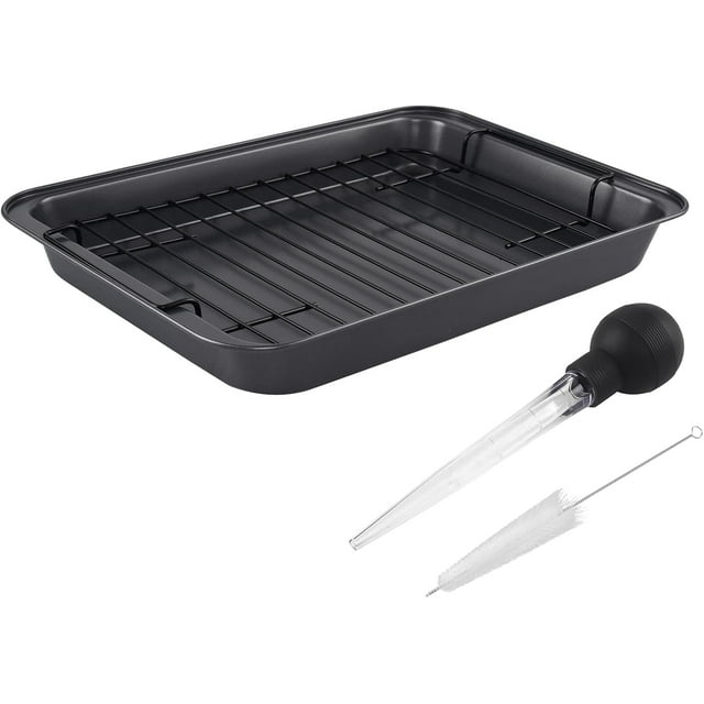Nonstick Roasting Pan with Rack, 16.5x11x2 Inch Turkey Roaster