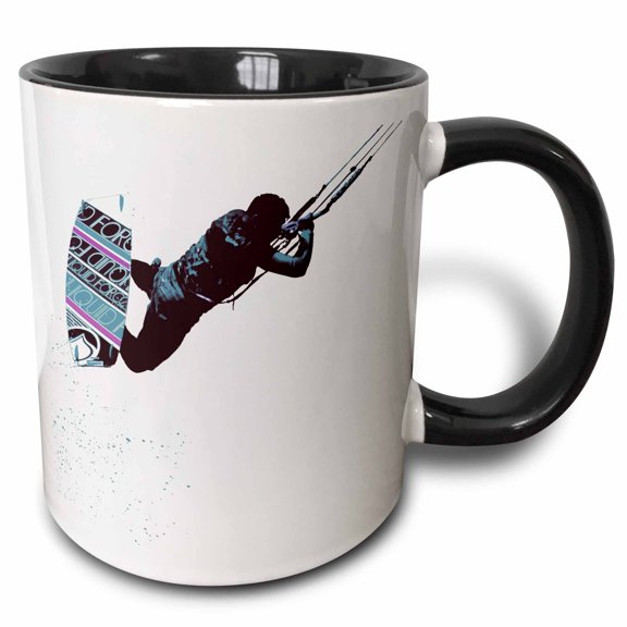 3drose, Kite and Surfboard Freestyle Silhouette Vector, 11oz Two-tone Black Mug
