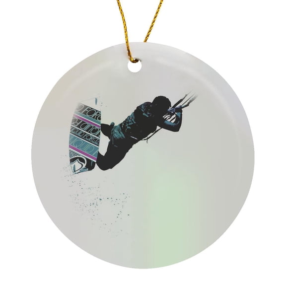 3drose, Kite and Surfboard Freestyle Silhouette Vector, Circle Porcelain Ornament