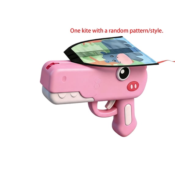 Kite Launcher Gun for Outdoor Play Catapult Kite Ejection Toy Set for Backyard and Beach Fun Handheld Flying Launcher with Random Pattern Mini Kites Pink
