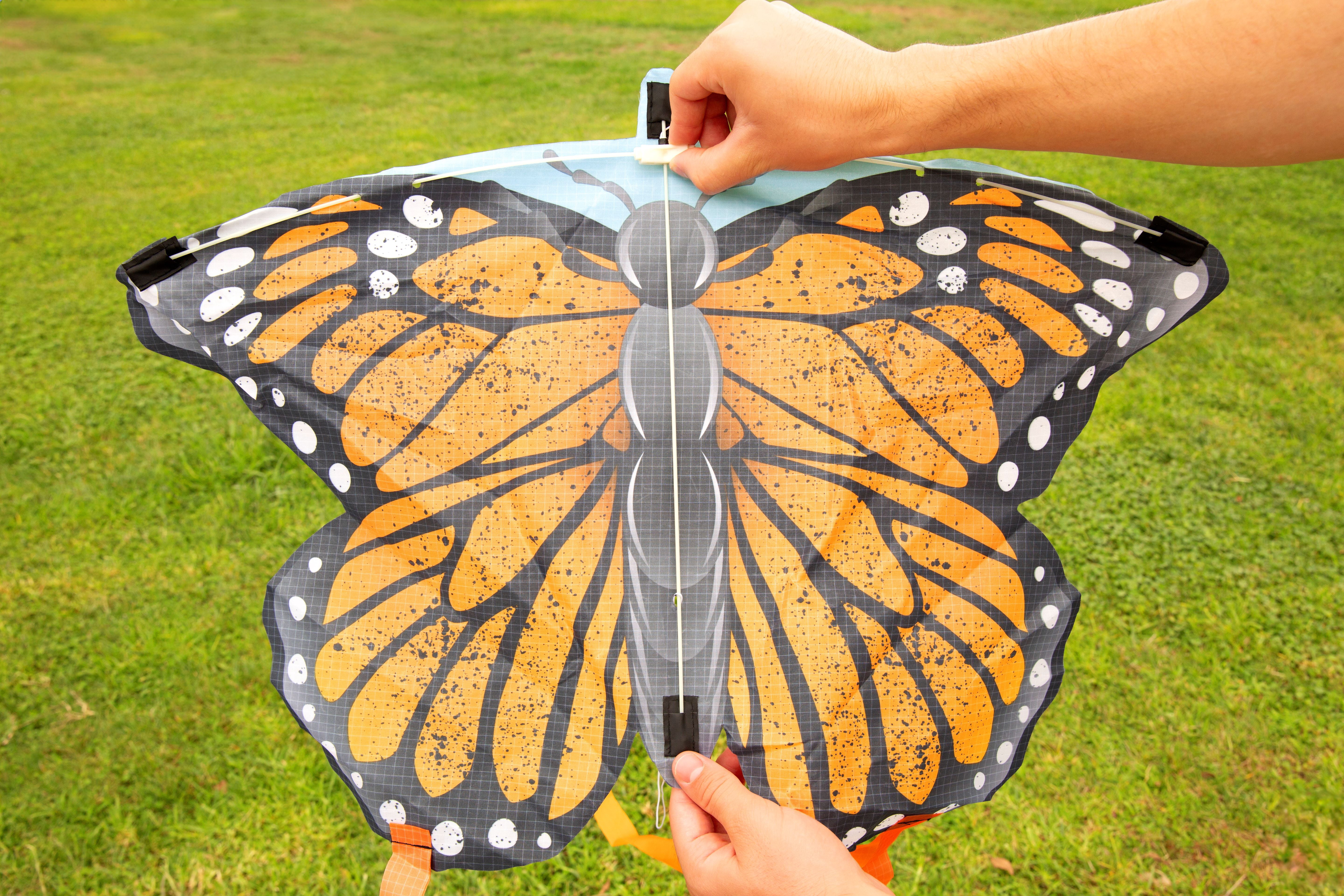 Kites Ready 2 Fly, Pop Up Monarch Butterfly Kite, Handle and Easy Clip Included, Children Ages 4 and Up