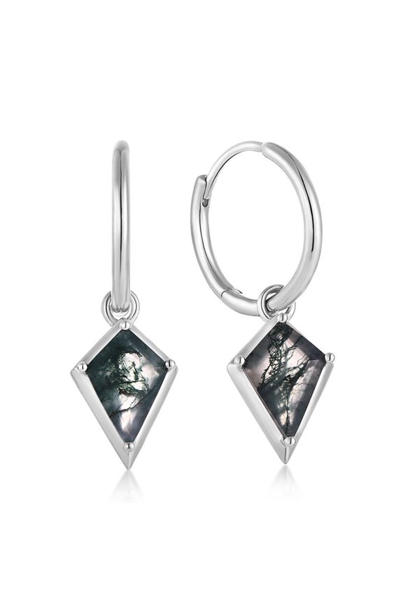 Kite Shape Lab Created Moss Agate Dangle Earrings in 925 Sterling Silver for Women – Unique Green Gemstone Jewelry, Wedding & Anniversary Gift, Handmade Drop Earrings