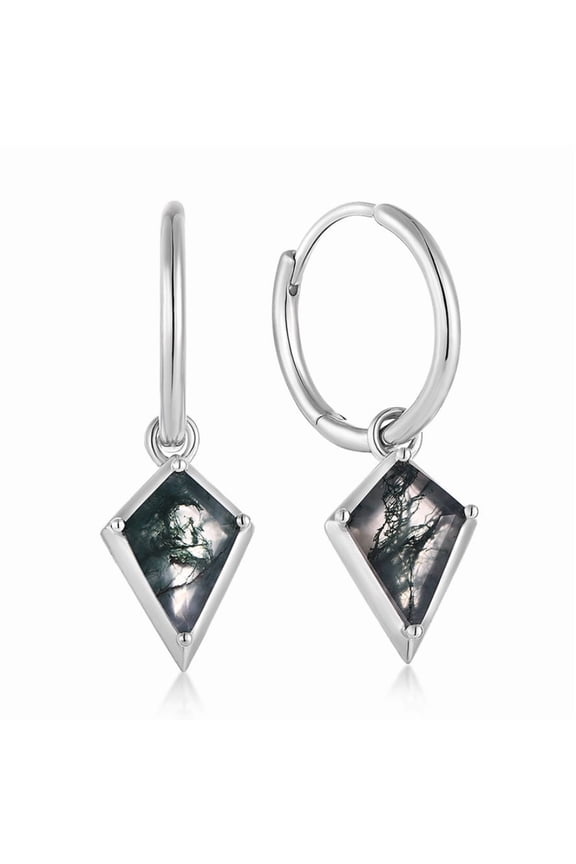 Kite Shape Lab Created Moss Agate Dangle Earrings in 925 Sterling Silver for Women – Unique Green Gemstone Jewelry, Wedding & Anniversary Gift, Handmade Drop Earrings