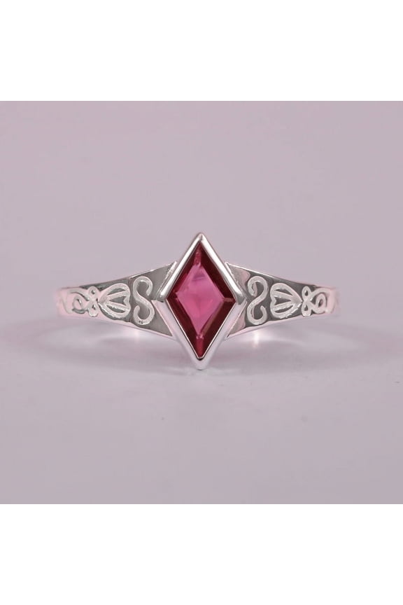 Kite Shape Pink Sapphire Gemstone Ring, 925 Sterling Silver Engraving Band Ring, Solitaire Ring, Handmade Ring, Gift For Ring, Light Wight Jewelry