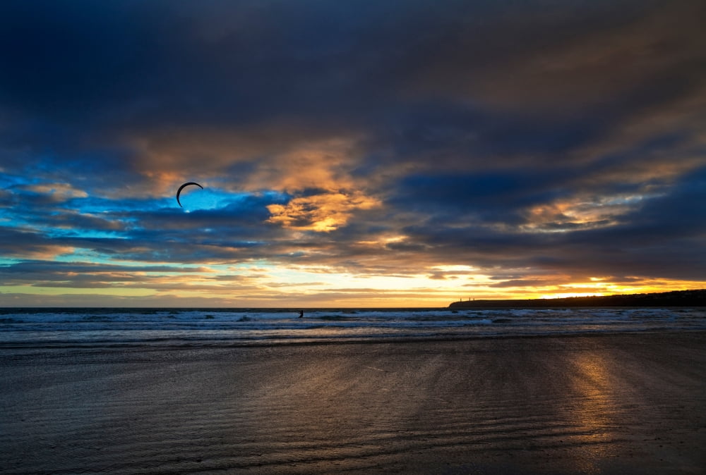 Kite Surfers on Tramore Beach at Sunset County Waterford Ireland Canvas Art - Panoramic Images (24 x 18)