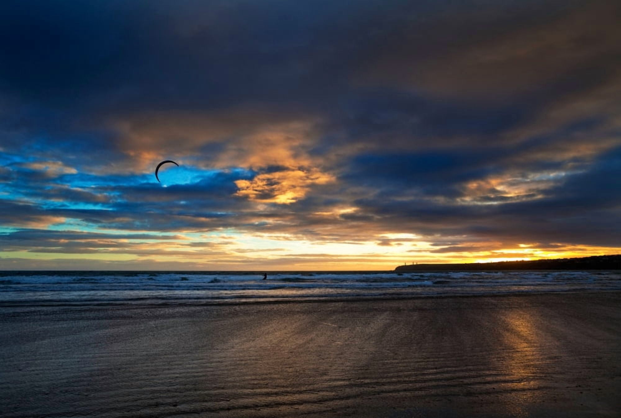 Kite Surfers on Tramore Beach at Sunset County Waterford Ireland Canvas Art - Panoramic Images (36 x 24)