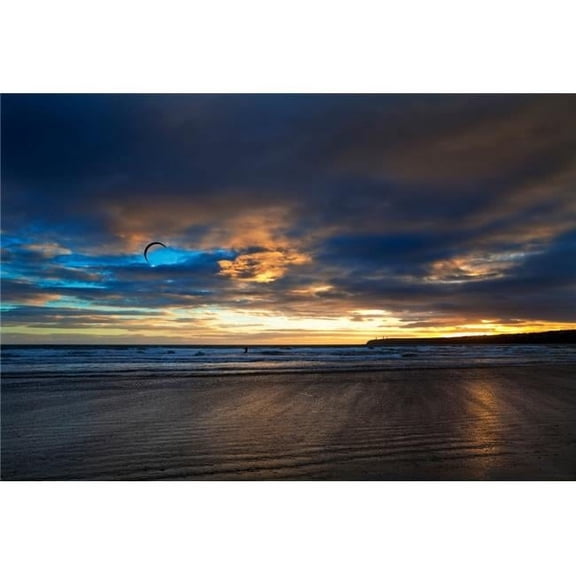 Kite Surfers on Tramore Beach at Sunset County Waterford Ireland Poster Print (24 x 18)
