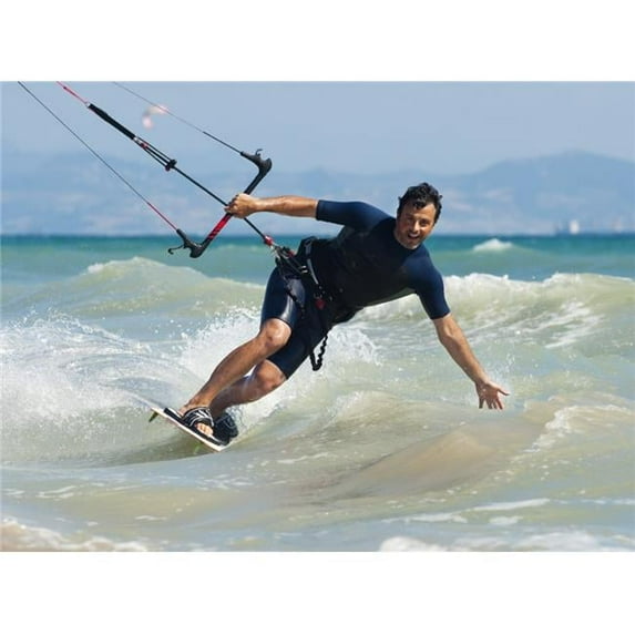 Kite Surfing In Front of Hotel Dos Mares - Tarifa, Cadiz, Andalusia, Spain Poster Print, 18 x 13
