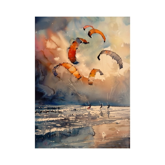 Kite Surfing Sunset Beach Coastal Wall Art Decor Unframed Paper Print