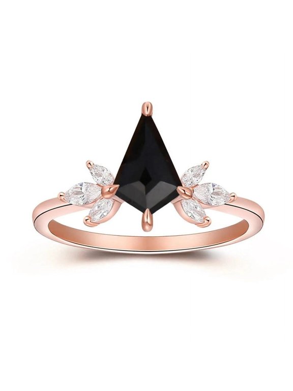 Kite and Marquise Cut Natural Black Onyx & Moissanite Solitaire Engagement Ring in 925 Sterling Silver - Bold, Elegant, and Timeless Symbol of Love