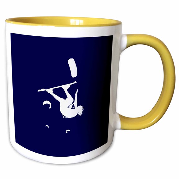 3drose, Kiteboarder Turning the World Upside down White Vector, 15oz Two-tone Yellow Mug