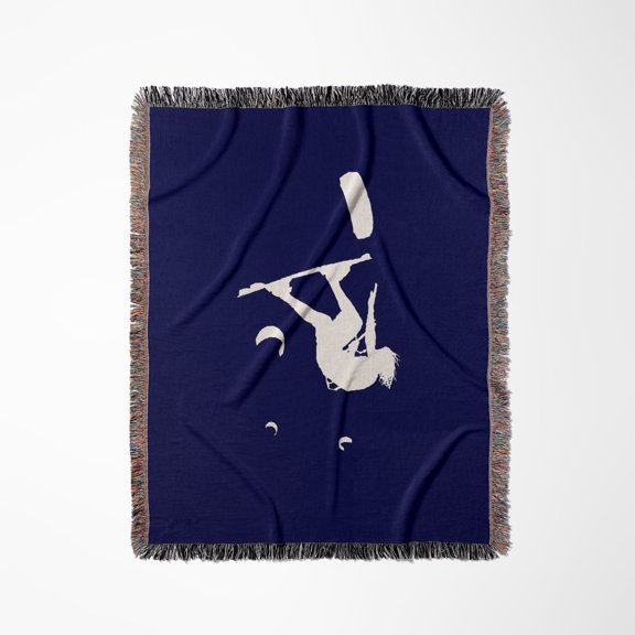 Kiteboarder Turning The World Upside Down White Vector, Woven Blanket