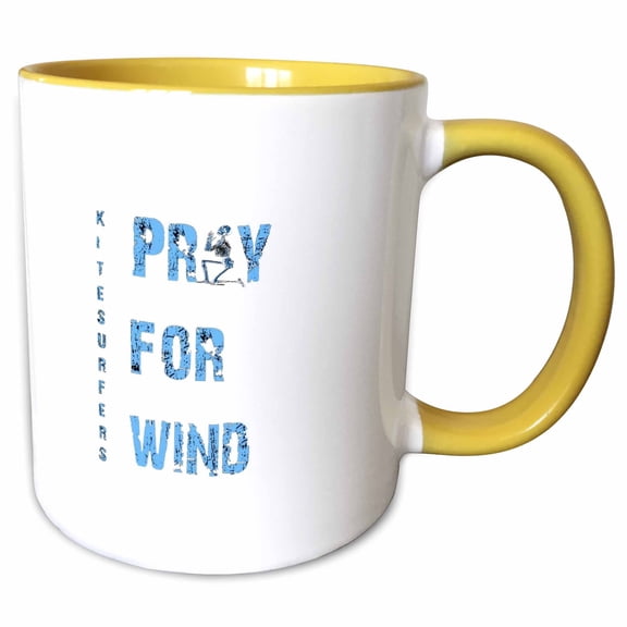 3drose, Kiteboarding Humor Kneeling Skeleton Praying for Wind Blue, 15oz Two-tone Yellow Mug