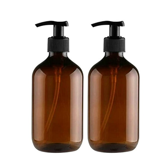 Kitecy 2PC 500ML Empty PET Plastic Bottles,Amber, BPA-Free, Black Lid, Recyclable DIY Shampoo/Soap/Lotion,Brown,2PC