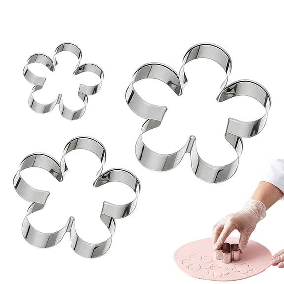 Kitecy 3 Pc Flower Cookie Cutter Stainless Steel Baking Tools 5 Petal Scalloped Edge Spring Flower Shape Molds for Cake, Biscuits, Diy Crafts, Silver