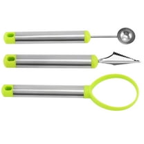 Kitecy 3-Piece Stainless Steel Fruit Carving Set,Watermelon Slicer with Non-Slip Silicone Handles, Decorative Cutting Tools for Melons, Pumpkins, Parties,Silver,Set（3PCS）