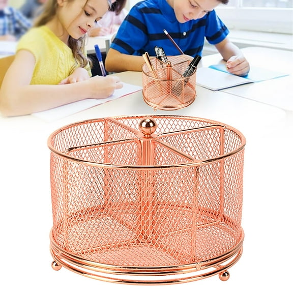 Kitecy 360° Rotating Utensil Caddy,A pen and cutlery storage box,4 Compartment Silverware Organizer for Countertop & Outdoor,Rose Gold,1PC