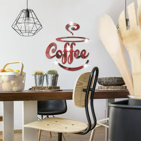 Kitecy Acrylic Mirror Coffee Cup Wall Stickers - Red Decor for Restaurants, Kitchen & Home,E,1PC