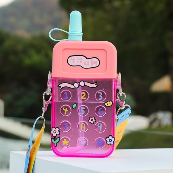 Kitecy DIY Camera Design Plastic Water Cup with Straw,Removable Sticker, Leakproof Travel Bottle for s,A,1PC