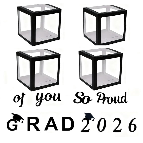 Kitecy Graduation Decorations Class of 2026 Black Graduation Decorations Balloons Boxes with Letters 2026 Grad So Proud of You for High School College 2026 Grad Party Supplies, Black