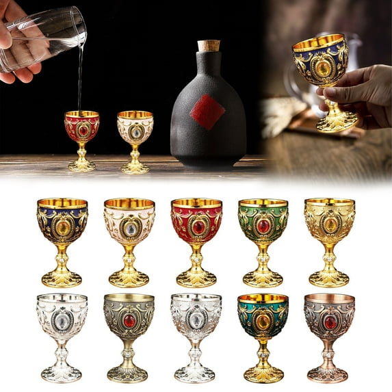 Kitecy Medieval Goblet Cup Vintage Medieval Goblet Drinking Chalice Engraved Metal Wine Cup Decorative Desktop Bar Novelty Glassware Under $5, Engraved Wine Glass Vintage Desktop Decor