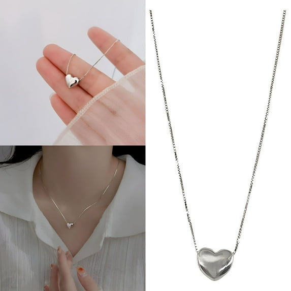 DESIGNICE 925 Sterling Silver Love Necklace Female Minority Design Sense of Light Luxury Gentle Heart Clavicle Chain, Silver, Lady Necklace, 1*Necklace