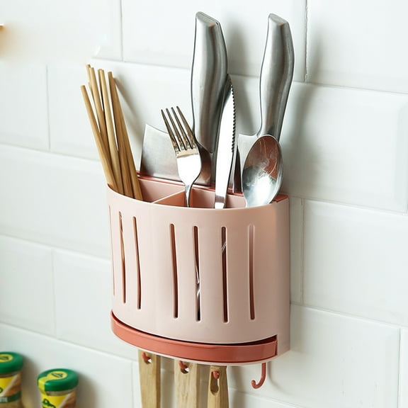 Kitecy No-Drill Stainless Flatware Hooks, Wall-Mounted Utensil Hanger for Kitchen/Bath, Space-Saving Spoon-Fork-Knife Organizer, 1-Count,Pink,1PC