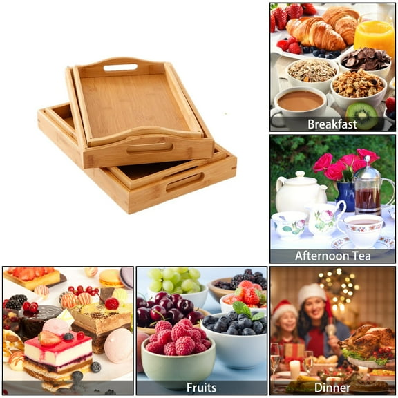 Kitecy Portable Bed Tray Bamboo Wood Serving Tray with Handles Tea Ceremony Platter Portable Breakfast Bed Dining Room Restaurant Server , Breakfast in Bed Server Handled Serving Tray