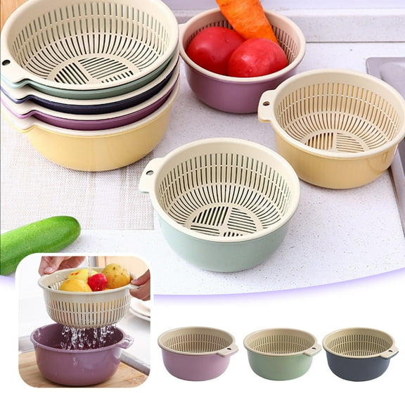 Kitecy Vegetable Drain Basket Kitchen Double Layer Drain Basket Colander Hollow Mesh Strainer Bowl Wash Fruits Vegetables Storage Organizer Sink , Double Layer Colander Kitchen Fruit Washer